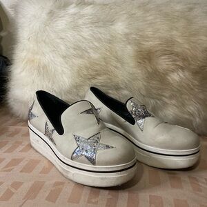 Stella McCartney Binx Wedge Vegan Leather Snake Sparkle Star Loafers
